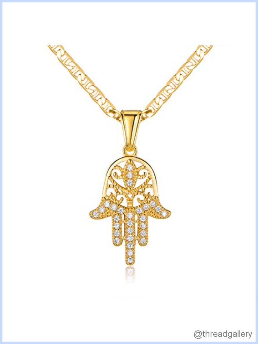 18K Gold Plated Mariner Chain Necklace with Hamsa Hand Pendant